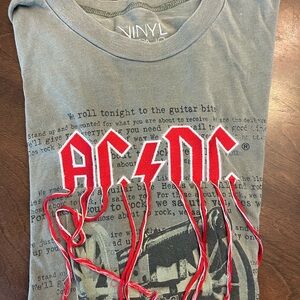AC/DC Olive Green Tee with Red Logo and Fringe oversized baggy